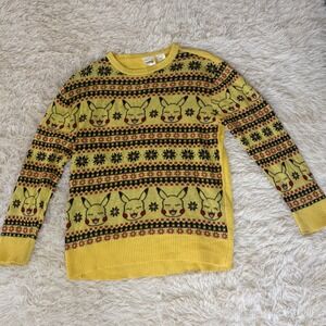 Vintage Pokemon Pikachu Yellow Ugly Christmas Sweater Crew Neck Holiday‎ Large L